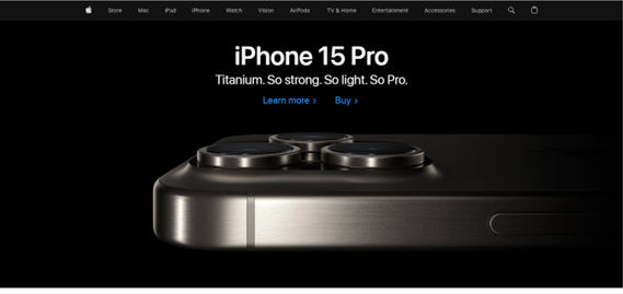 Screenshot of Apple's home page.